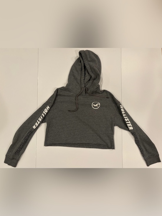 Hollister Tops - Hollister Co. Cropped Graphic Hoodie – Dark Heather Grey - Size M
